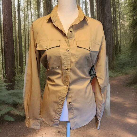 Movie Star Brand Tan Button Down Safari Style Camp Shirt L/S Junior's Size 9 - Picture 7 of 7